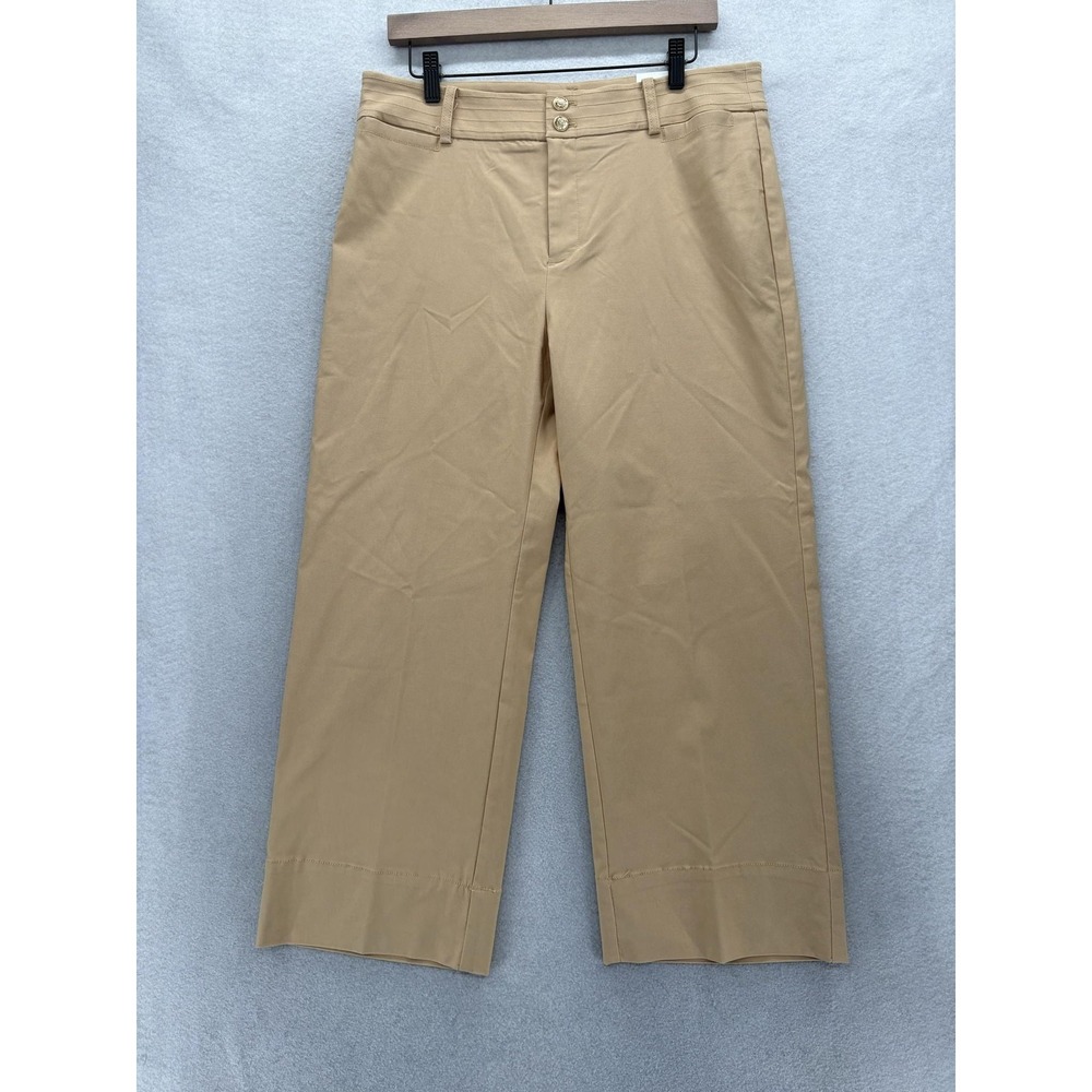 Chico's Wide Leg Crop Pants Womens 1.5 Beige Twill Stretch Pockets Career Casual